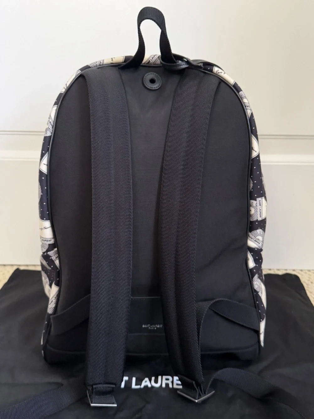 Saint Laurent YSL City Vinyl Record Black Leather Canvas Backpack Bag